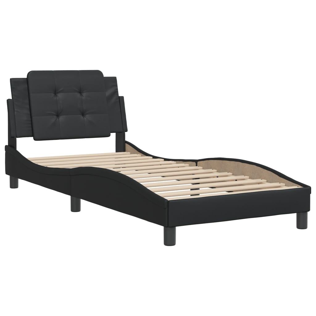 Cadru de pat cu tăblie, negru, 90x200 cm, piele ecologică GartenMobel Dekor