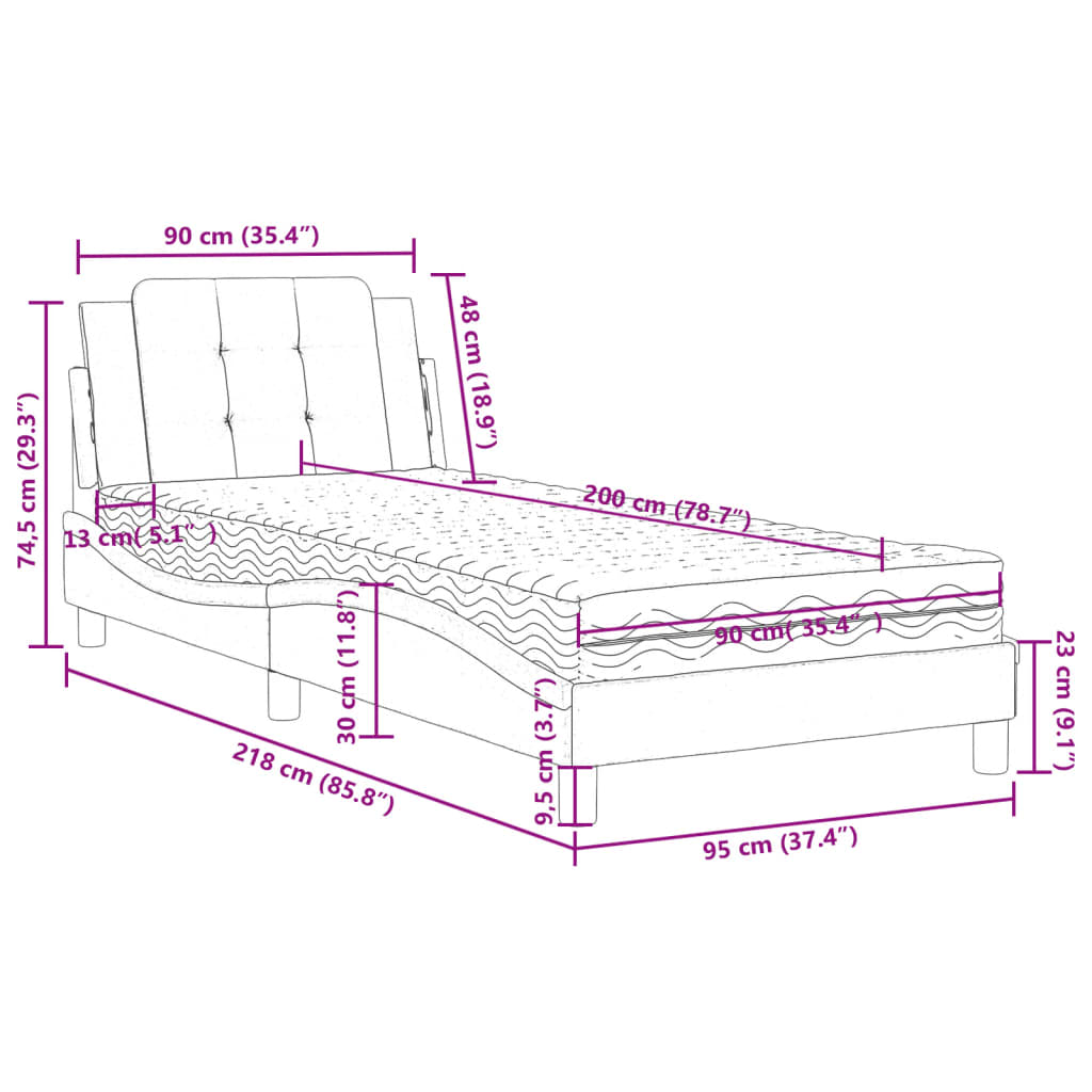 Pat cu saltea, negru, 90x200 cm, piele ecologică GartenMobel Dekor