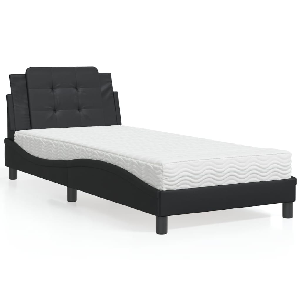 Pat cu saltea, negru, 90x200 cm, piele ecologică GartenMobel Dekor