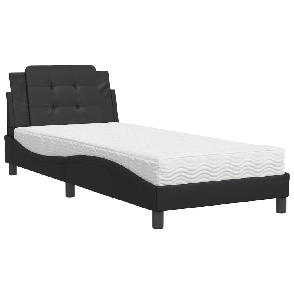 Pat cu saltea, negru, 90x200 cm, piele ecologică GartenMobel Dekor