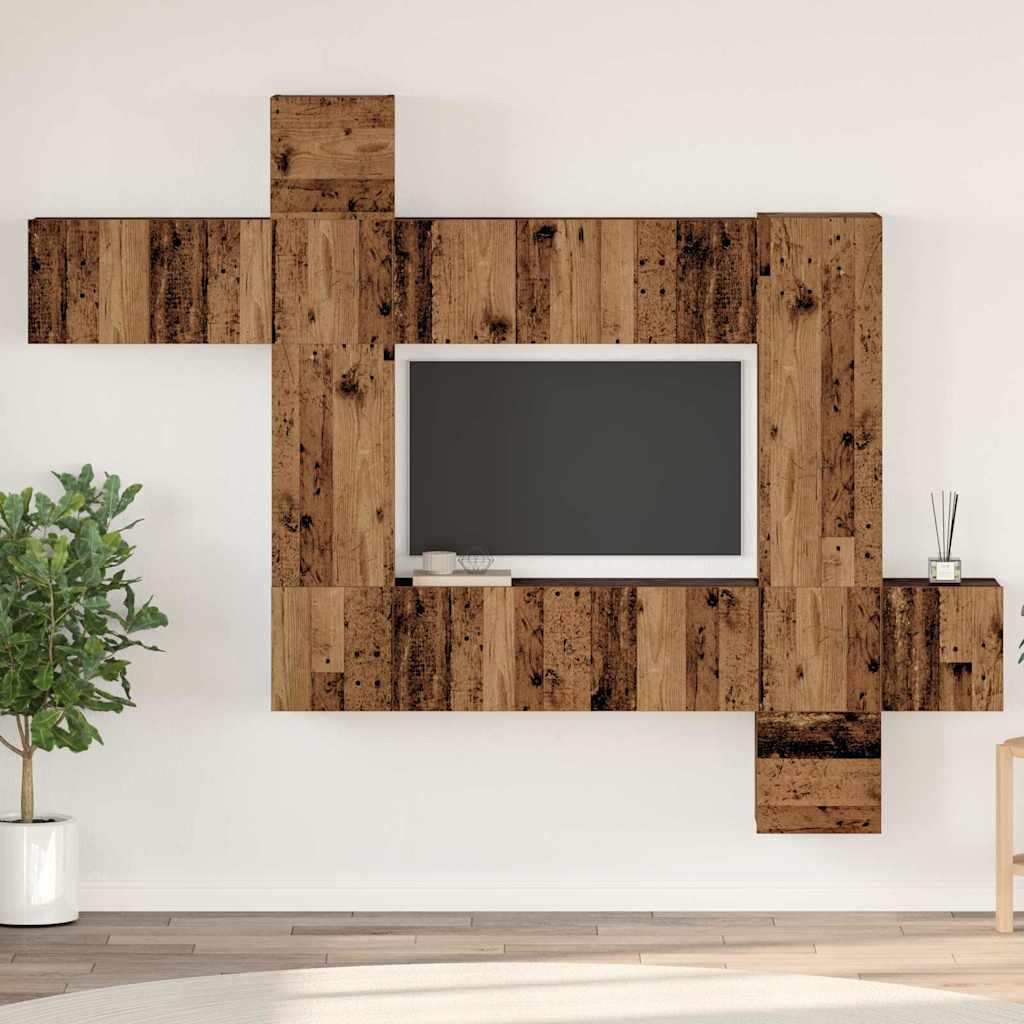 Set comodă TV 10 pcs Lemn vechi 30.5 x 30 x 90 cm Lemn compozit GartenMobel Dekor