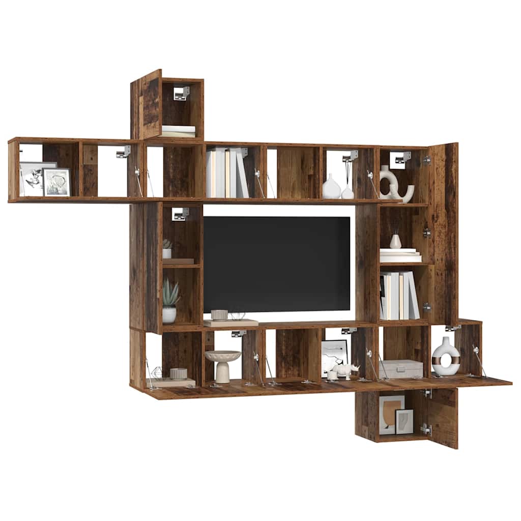 Set comodă TV 10 pcs Lemn vechi 30.5 x 30 x 90 cm Lemn compozit GartenMobel Dekor