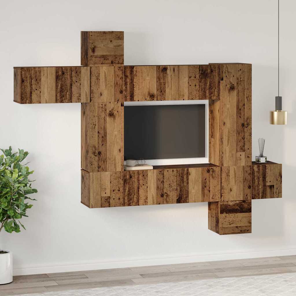 Set comodă TV 10 pcs Lemn vechi 30.5 x 30 x 90 cm Lemn compozit GartenMobel Dekor