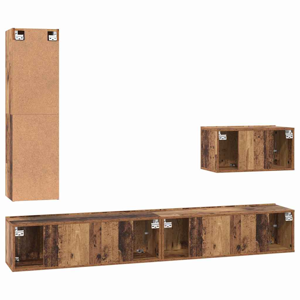 Set comodă TV 4 pcs Lemn vechi 30.5 x 30 x 110 cm Lemn compozit GartenMobel Dekor