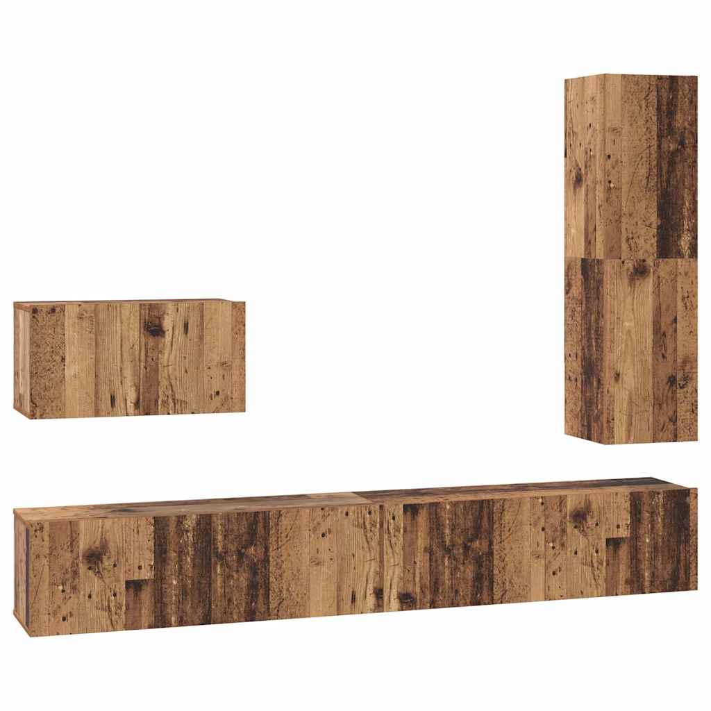 Set comodă TV 4 pcs Lemn vechi 30.5 x 30 x 110 cm Lemn compozit GartenMobel Dekor