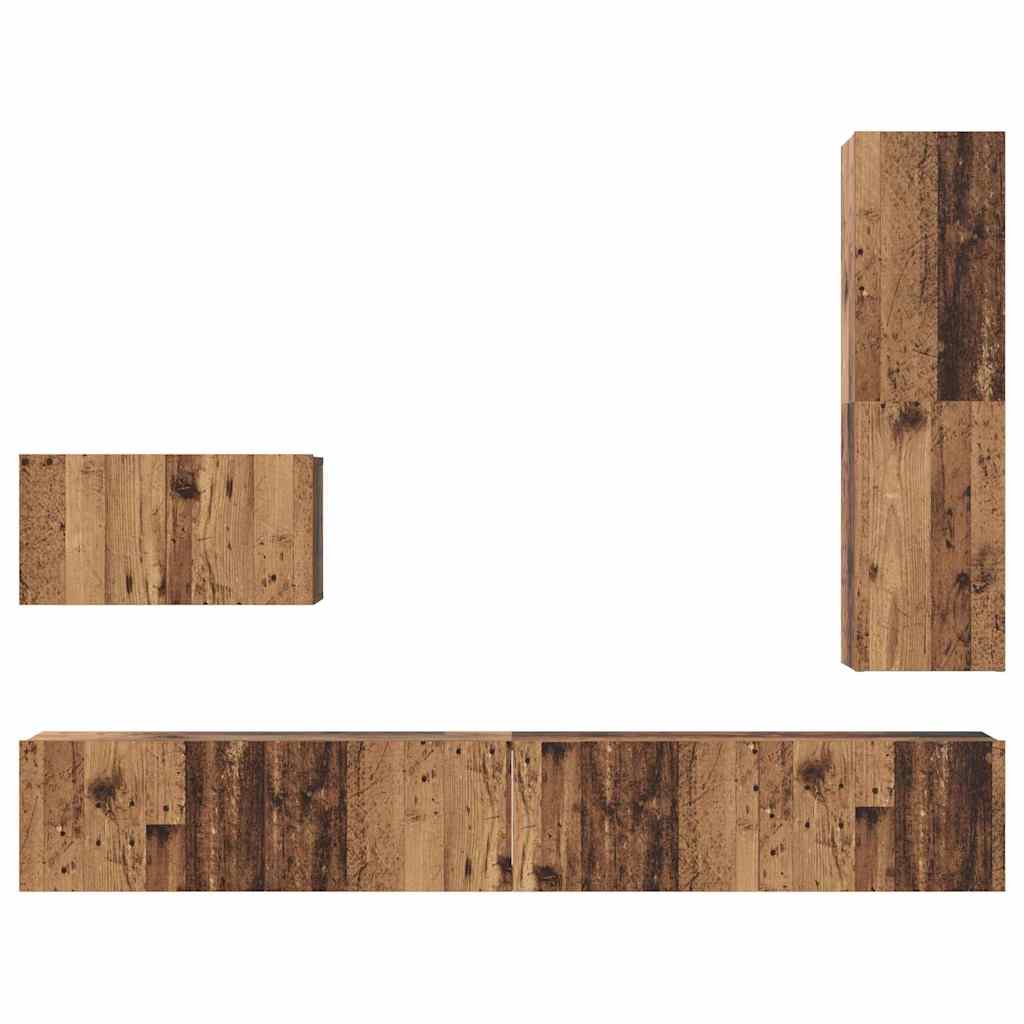 Set comodă TV 4 pcs Lemn vechi 30.5 x 30 x 110 cm Lemn compozit GartenMobel Dekor