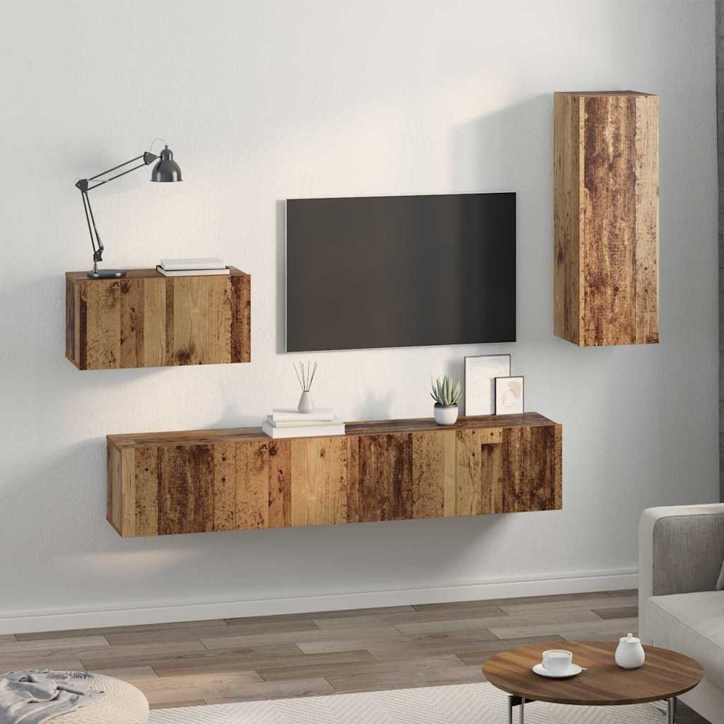 Set comodă TV 4 pcs Lemn vechi 30.5 x 30 x 60 cm Lemn compozit GartenMobel Dekor