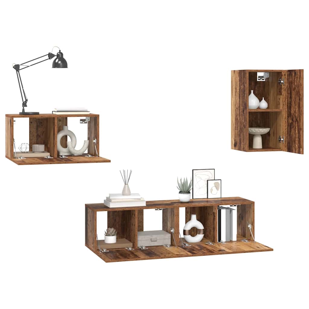 Set comodă TV 4 pcs Lemn vechi 30.5 x 30 x 60 cm Lemn compozit GartenMobel Dekor