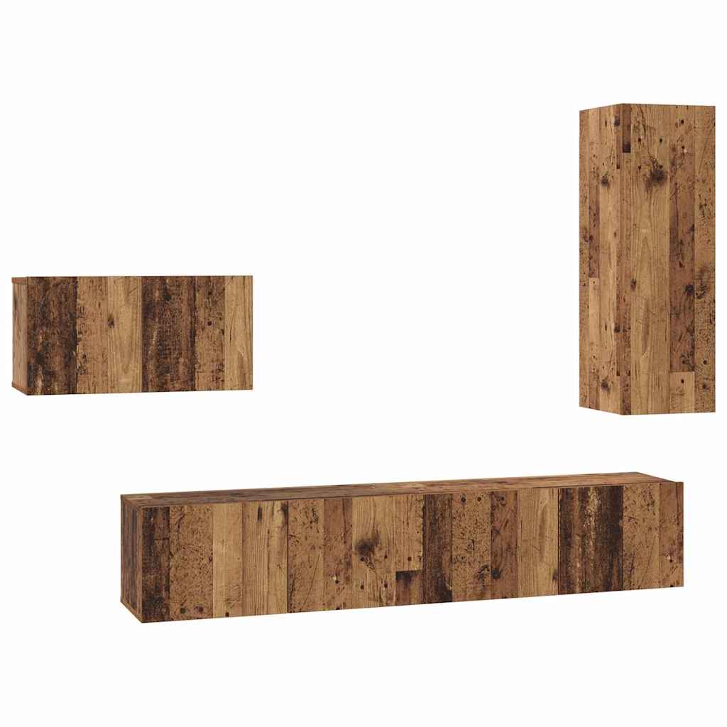 Set comodă TV 4 pcs Lemn vechi 30.5 x 30 x 90 cm Lemn compozit GartenMobel Dekor