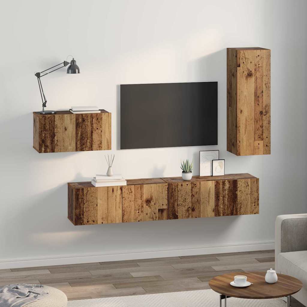 Set comodă TV 4 pcs Lemn vechi 30.5 x 30 x 90 cm Lemn compozit GartenMobel Dekor