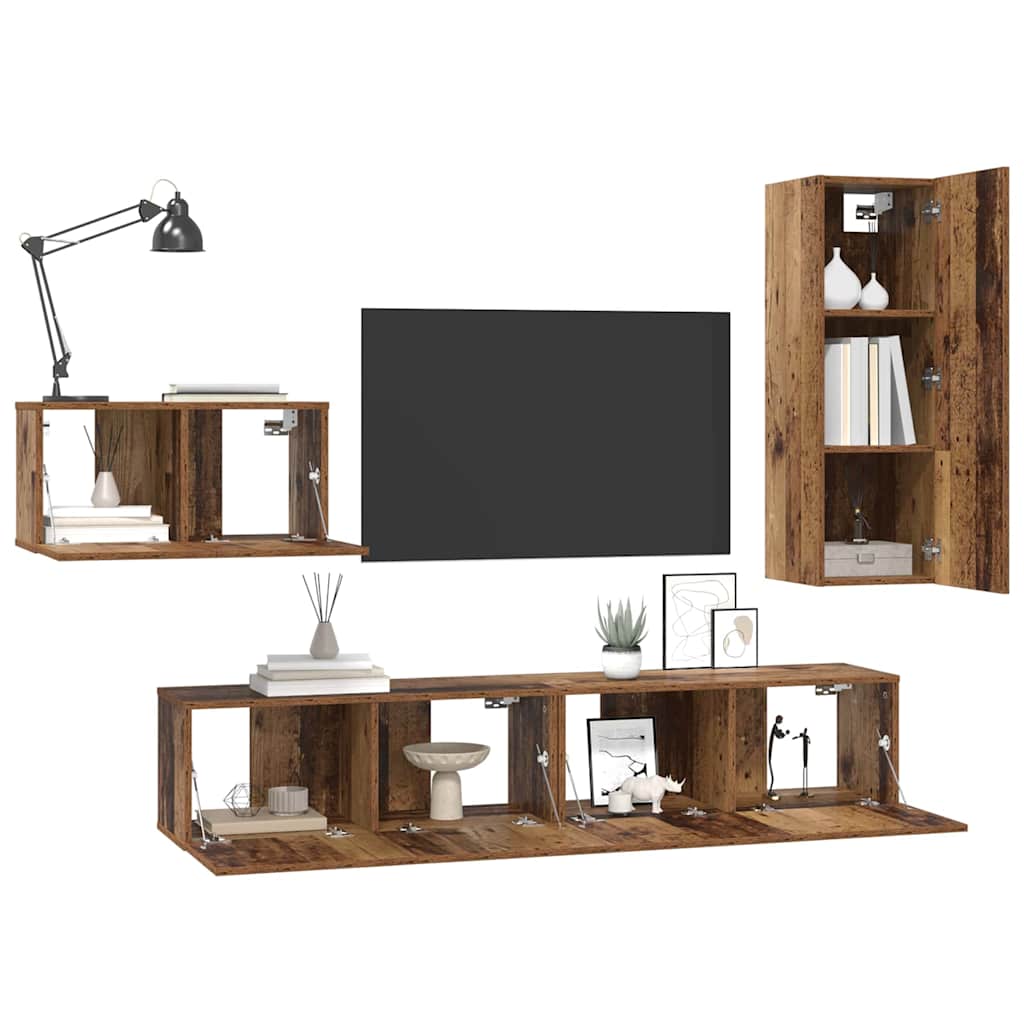 Set comodă TV 4 pcs Lemn vechi 30.5 x 30 x 90 cm Lemn compozit GartenMobel Dekor