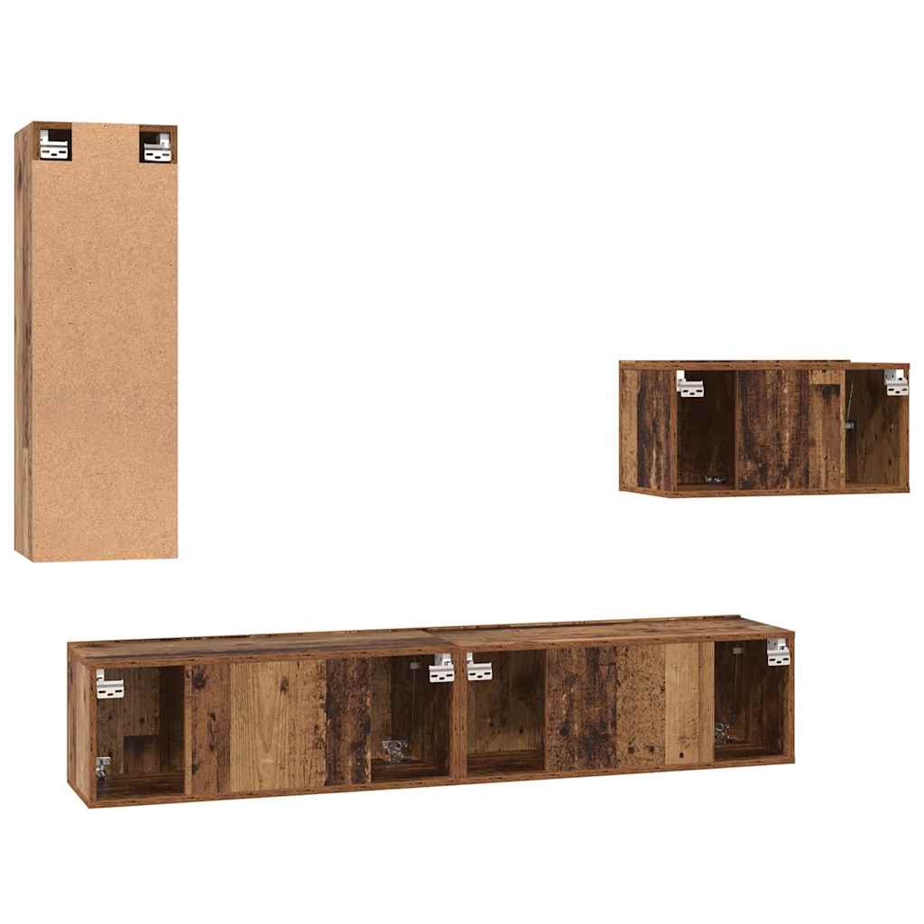 Set comodă TV 4 pcs Lemn vechi 30.5 x 30 x 90 cm Lemn compozit GartenMobel Dekor