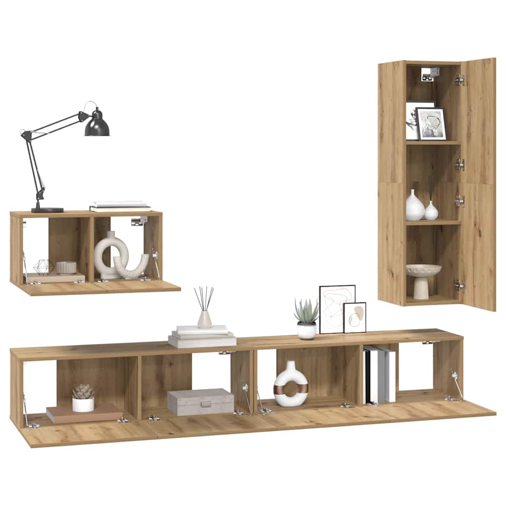 Set comodă TV 4 pcs stejar artizanal 30.5 x 30 x 110 cm GartenMobel Dekor
