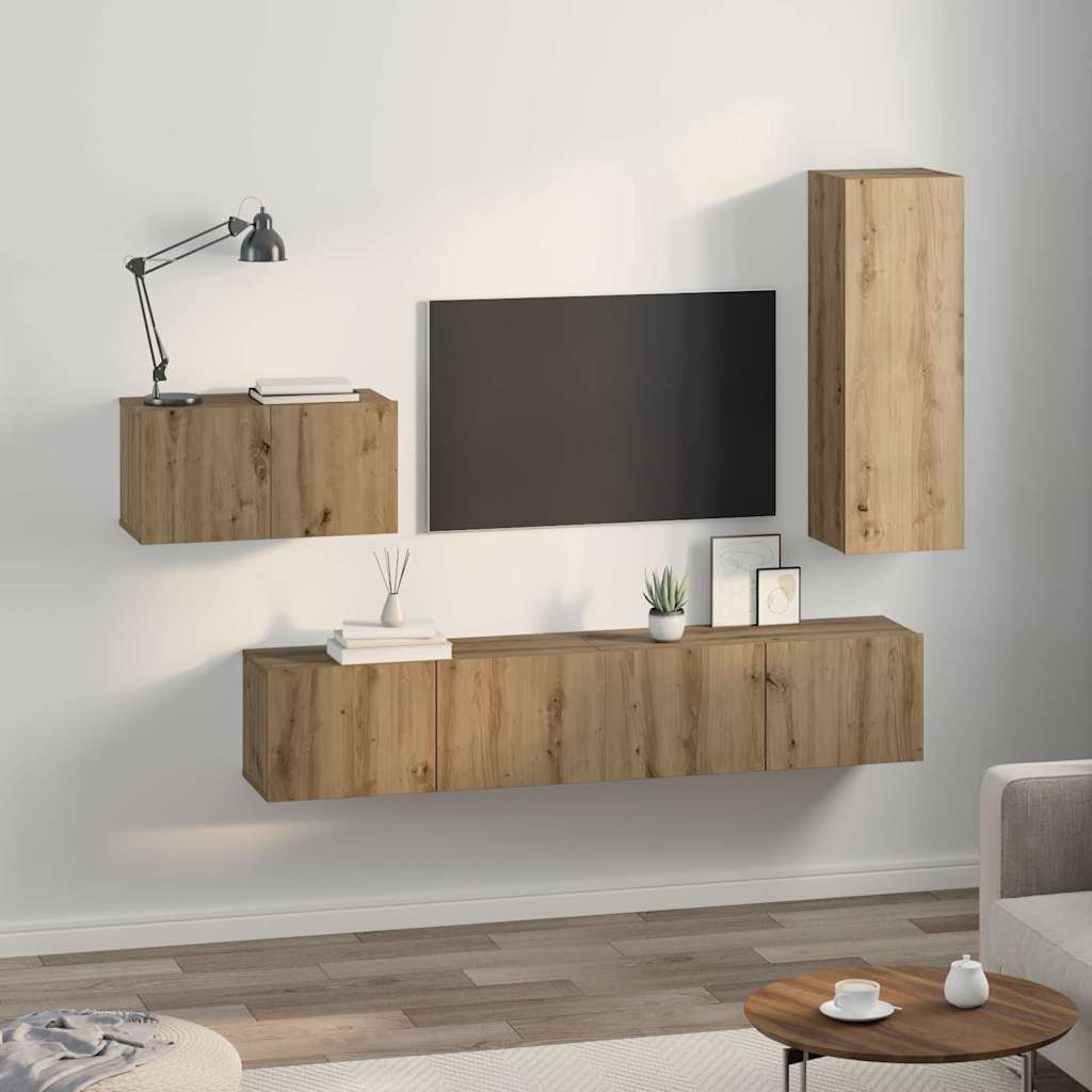 Set comodă TV 4 pcs stejar artizanal 30.5 x 30 x 90 cm GartenMobel Dekor