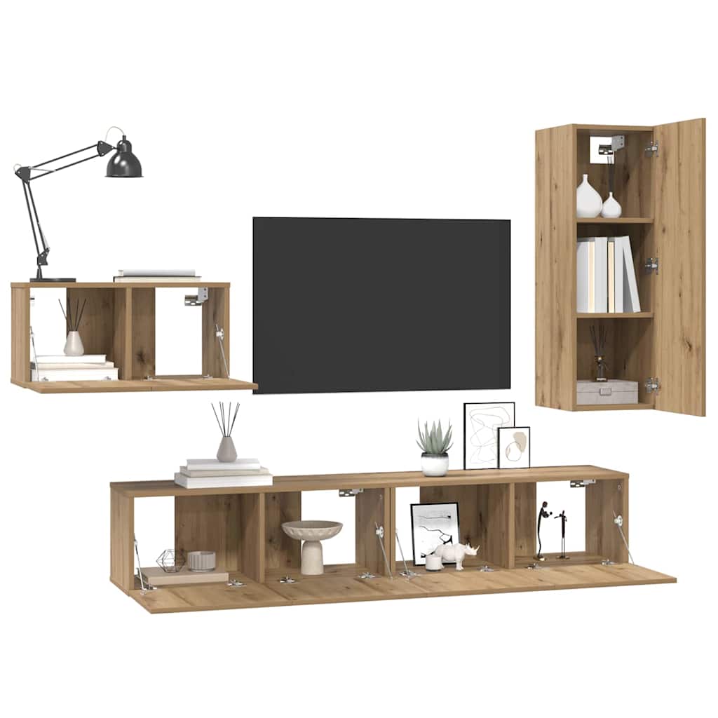 Set comodă TV 4 pcs stejar artizanal 30.5 x 30 x 90 cm GartenMobel Dekor