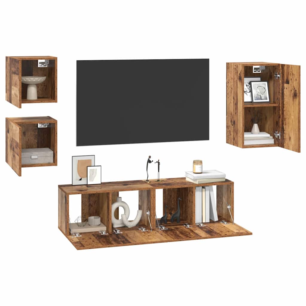 Set comodă TV 5 pcs Lemn vechi 30.5 x 30 x 60 cm Lemn compozit GartenMobel Dekor