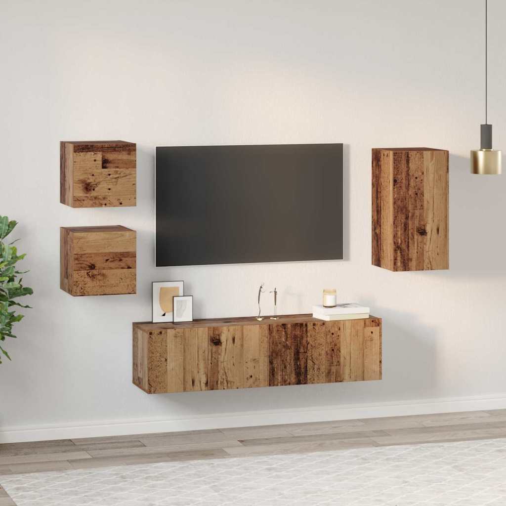 Set comodă TV 5 pcs Lemn vechi 30.5 x 30 x 60 cm Lemn compozit GartenMobel Dekor