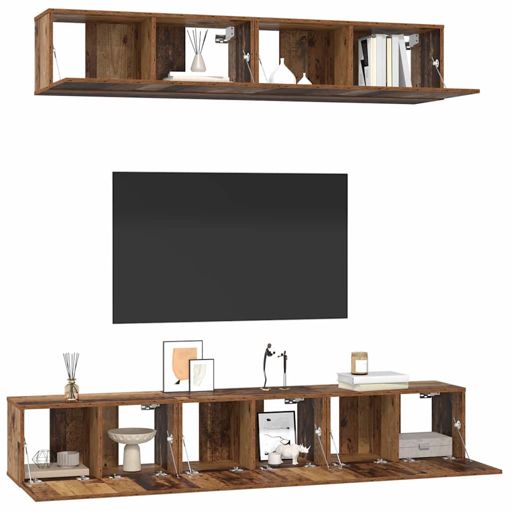 Set comodă TV 5 pcs Lemn vechi Standard Mediu Lemn compozit GartenMobel Dekor