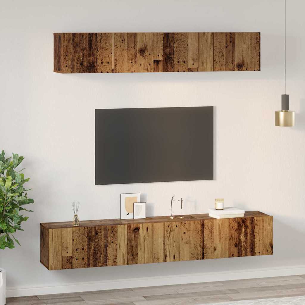 Set comodă TV 5 pcs Lemn vechi Standard Mediu Lemn compozit GartenMobel Dekor