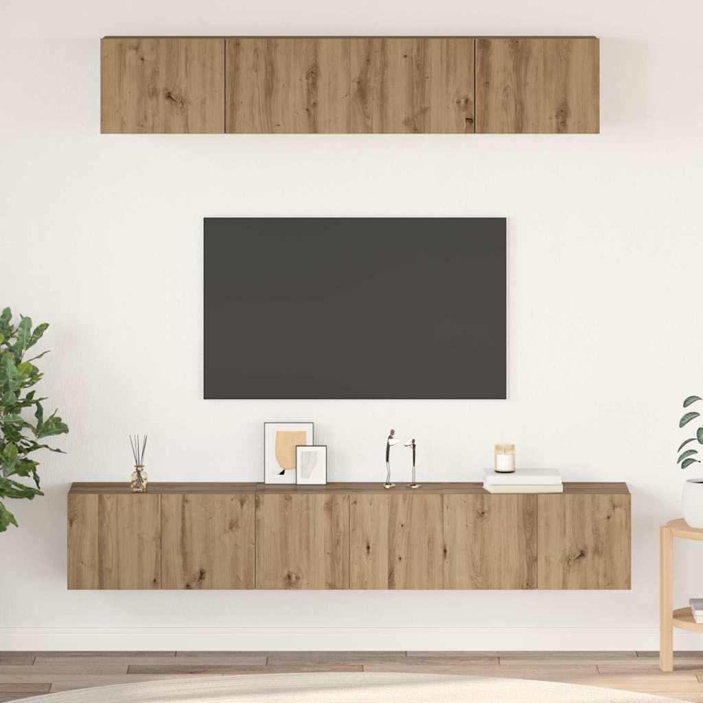 Set comodă TV 5 pcs stejar artizanal Mediu Lemn compozit GartenMobel Dekor