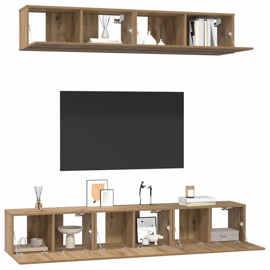 Set comodă TV 5 pcs stejar artizanal Mediu Lemn compozit GartenMobel Dekor