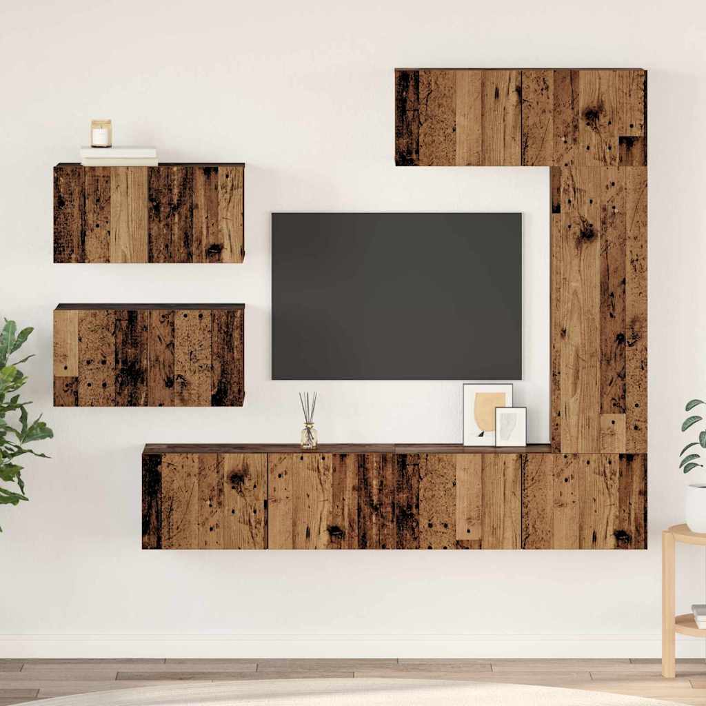 Set comodă TV 6 pcs Lemn vechi 30.5 x 30 x 90 cm Lemn compozit GartenMobel Dekor