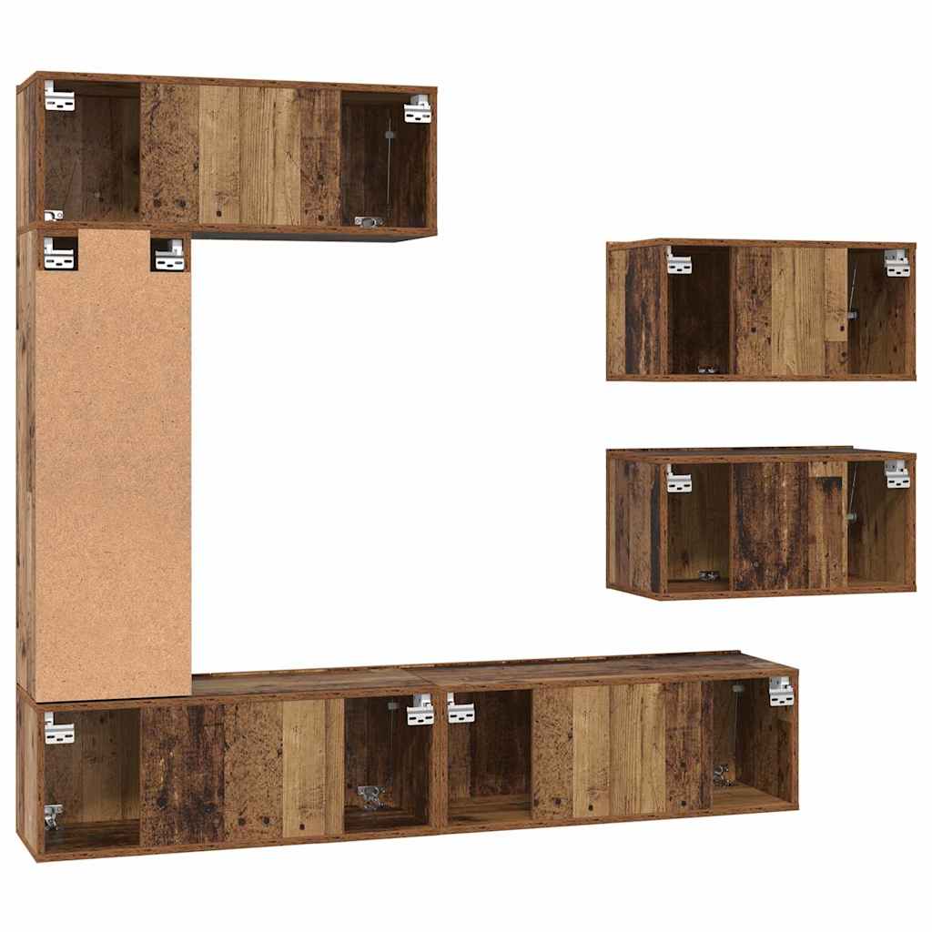 Set comodă TV 6 pcs Lemn vechi 30.5 x 30 x 90 cm Lemn compozit GartenMobel Dekor