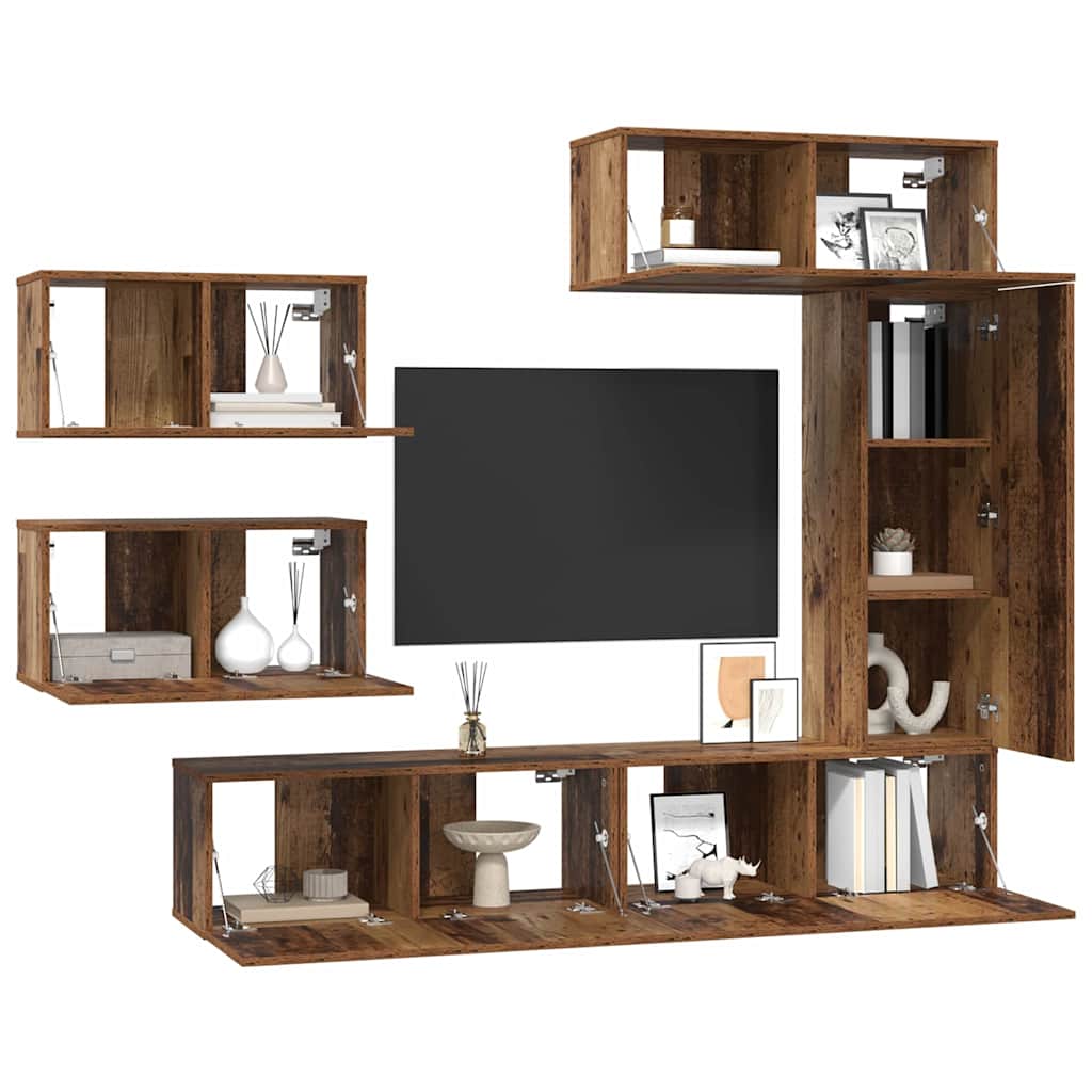 Set comodă TV 6 pcs Lemn vechi 30.5 x 30 x 90 cm Lemn compozit GartenMobel Dekor