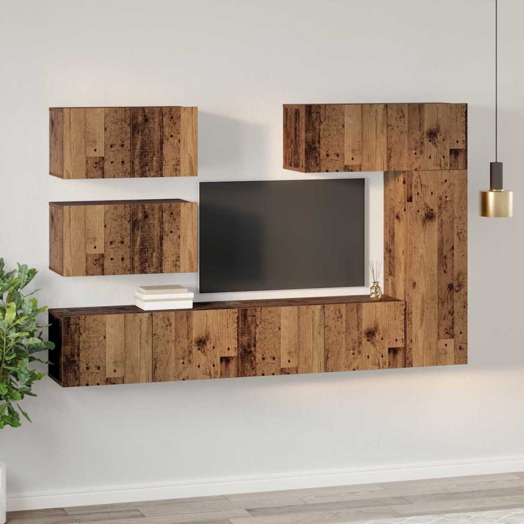 Set comodă TV 6 pcs Lemn vechi 30.5 x 30 x 90 cm Lemn compozit GartenMobel Dekor