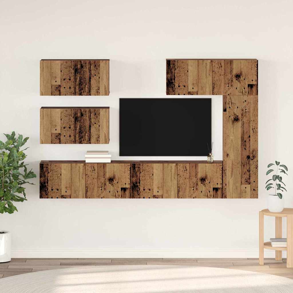 Set comodă TV 6 pcs Lemn vechi 30.5 x 30 x 90 cm Lemn compozit GartenMobel Dekor