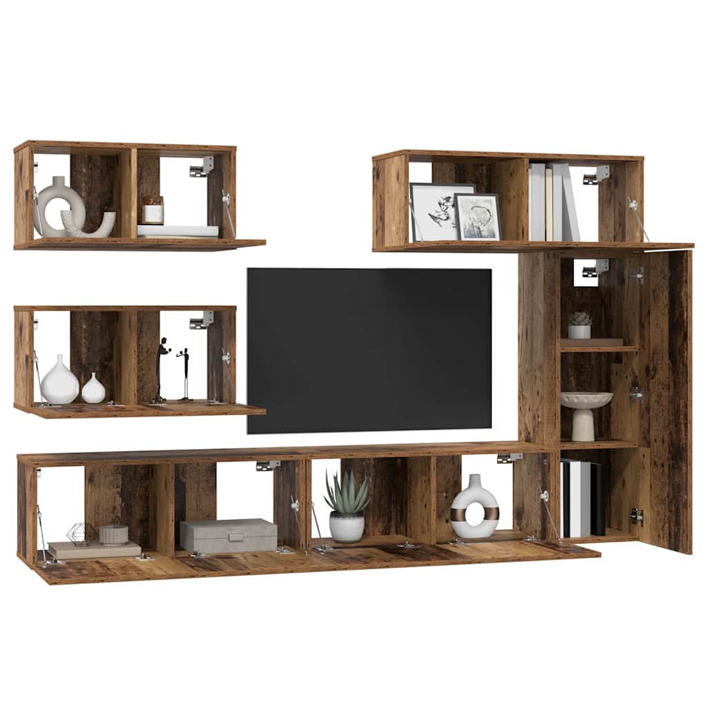 Set comodă TV 6 pcs Lemn vechi 30.5 x 30 x 90 cm Lemn compozit GartenMobel Dekor