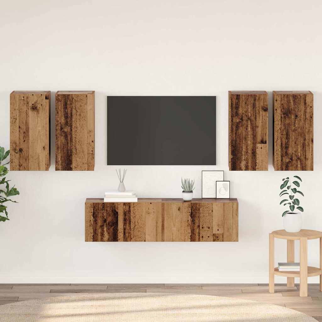Set comodă TV 6 pcs Lemn vechi 60 x 30 x 30 cm Lemn compozit GartenMobel Dekor