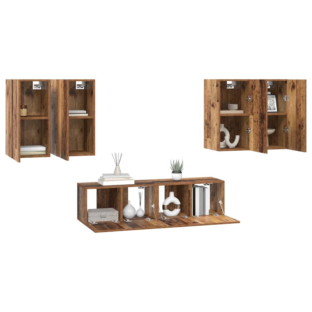 Set comodă TV 6 pcs Lemn vechi 60 x 30 x 30 cm Lemn compozit GartenMobel Dekor