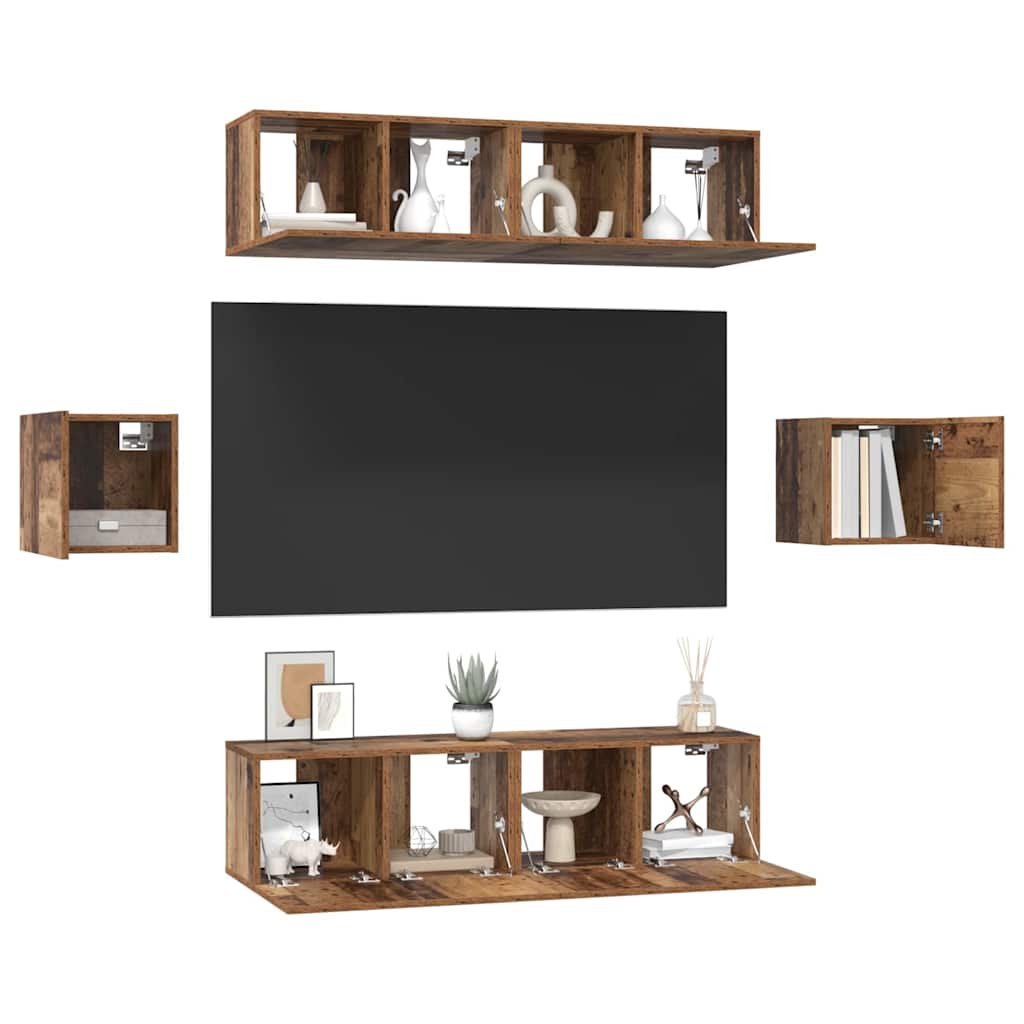 Set comodă TV 6 pcs Lemn vechi Mediu 30.5 x 30 x 30 cm GartenMobel Dekor