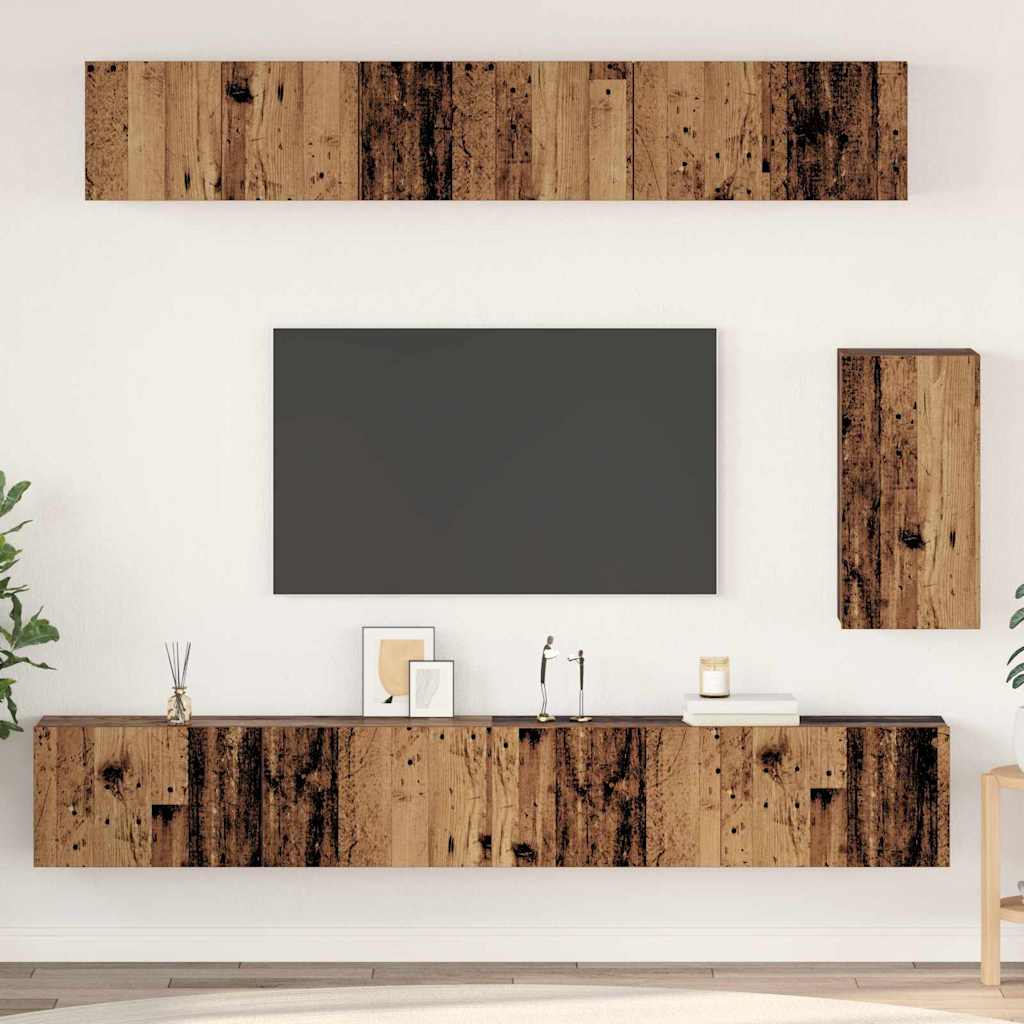 Set comodă TV 6 pcs Lemn vechi Standard Mediu Lemn compozit GartenMobel Dekor