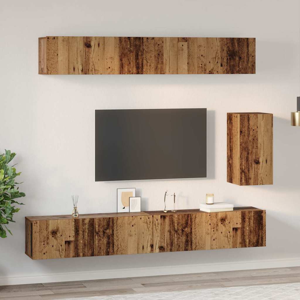 Set comodă TV 6 pcs Lemn vechi Standard Mediu Lemn compozit GartenMobel Dekor