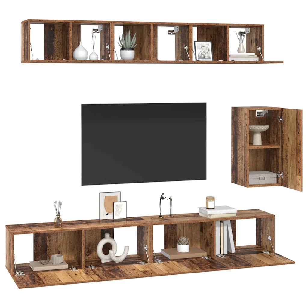 Set comodă TV 6 pcs Lemn vechi Standard Mediu Lemn compozit GartenMobel Dekor
