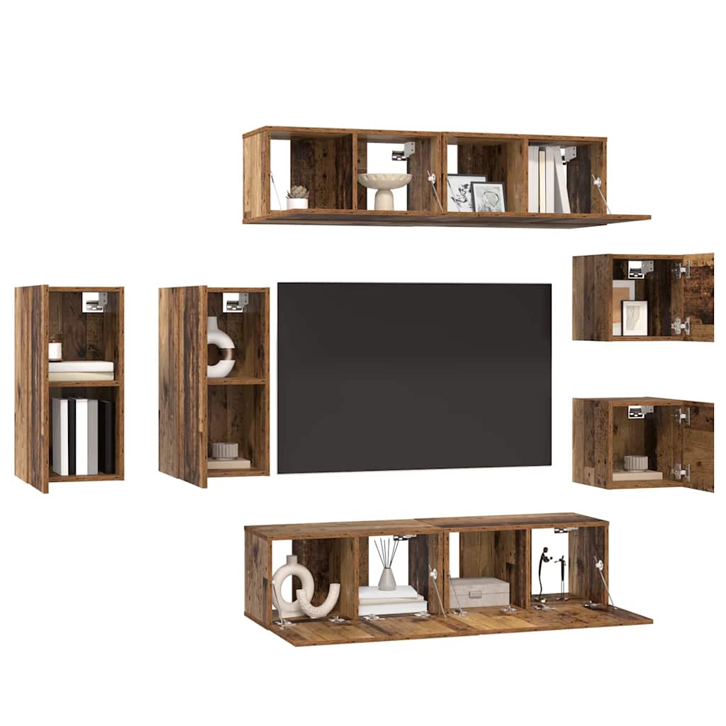 Set comodă TV 8 pcs Lemn vechi 30.5 x 30 x 60 cm Lemn compozit GartenMobel Dekor