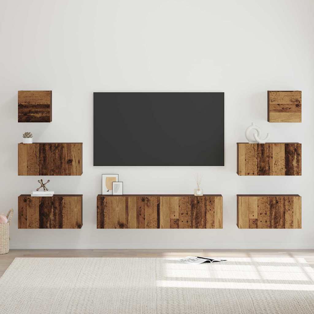 Set comodă TV 8 pcs Lemn vechi 60 x 30 x 30 cm Lemn compozit GartenMobel Dekor