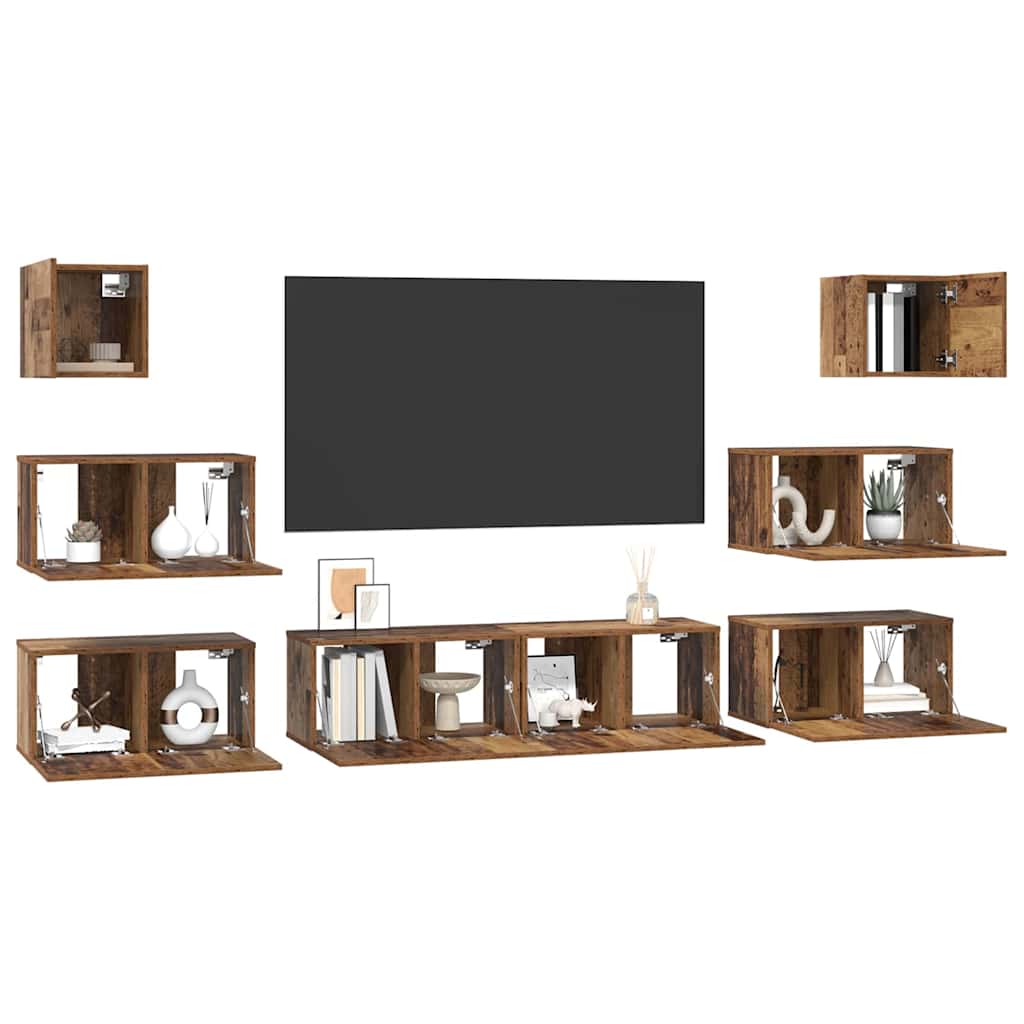 Set comodă TV 8 pcs Lemn vechi 60 x 30 x 30 cm Lemn compozit GartenMobel Dekor