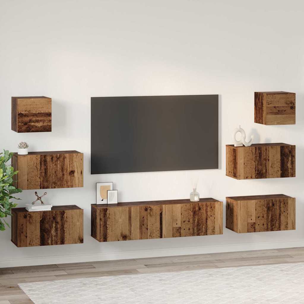 Set comodă TV 8 pcs Lemn vechi 60 x 30 x 30 cm Lemn compozit GartenMobel Dekor