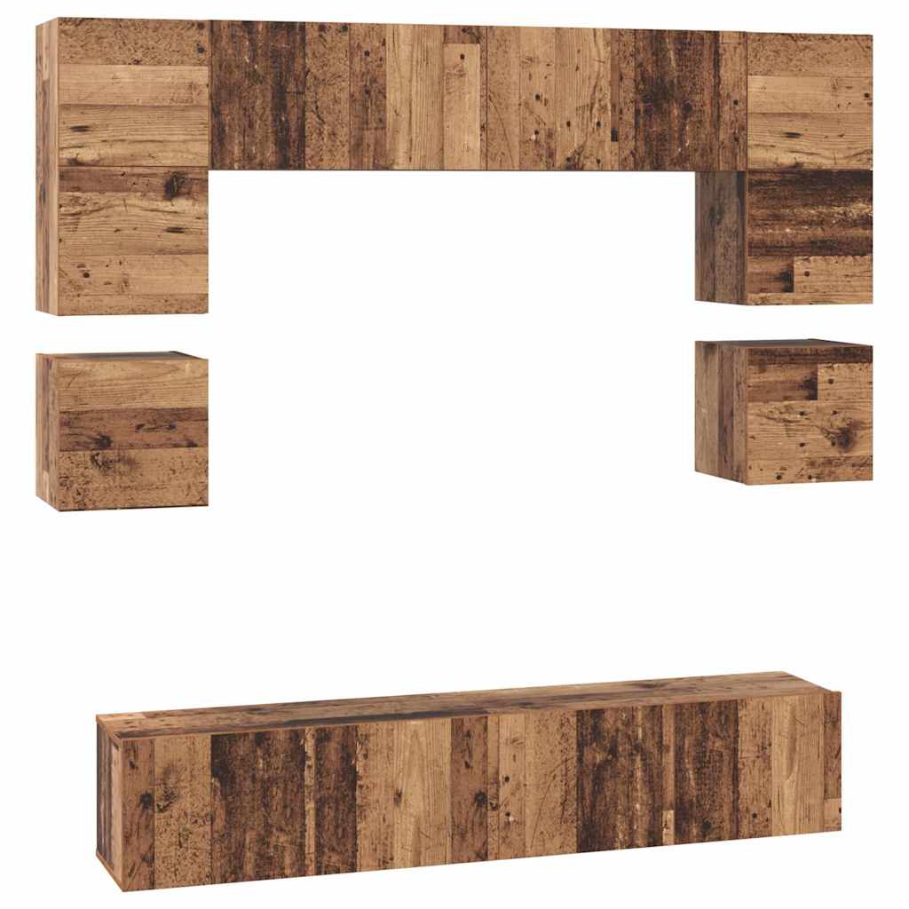 Set comodă TV 8 pcs Lemn vechi 80 x 30 x 30 cm Lemn compozit GartenMobel Dekor