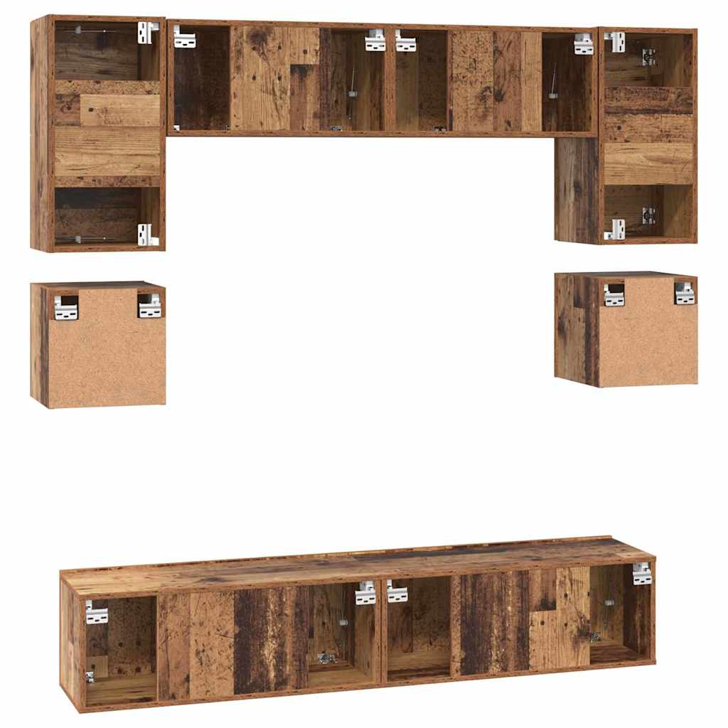 Set comodă TV 8 pcs Lemn vechi 80 x 30 x 30 cm Lemn compozit GartenMobel Dekor