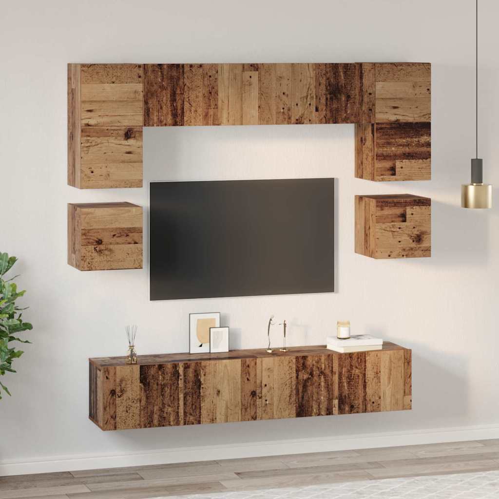 Set comodă TV 8 pcs Lemn vechi 80 x 30 x 30 cm Lemn compozit GartenMobel Dekor