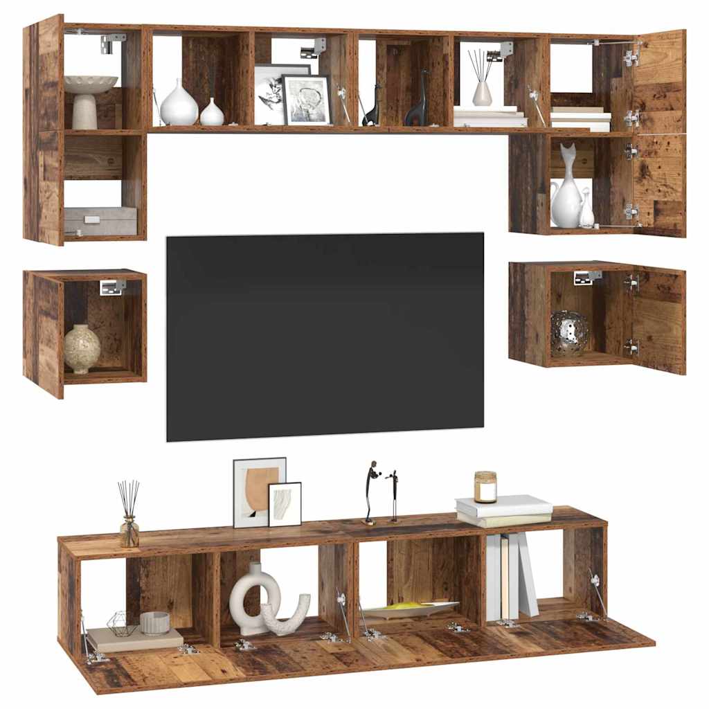 Set comodă TV 8 pcs Lemn vechi 80 x 30 x 30 cm Lemn compozit GartenMobel Dekor