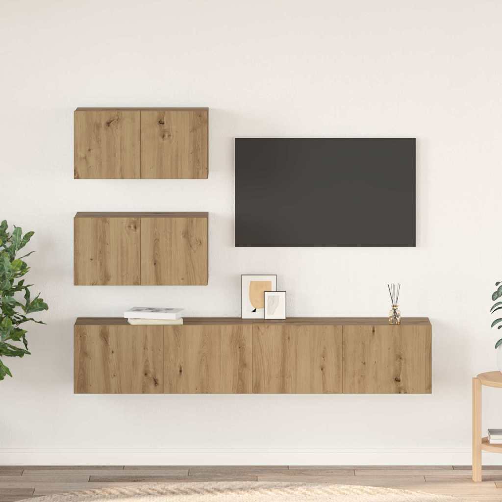 Set comodă TV Pe perete 4 pcs stejar artizanal 80 x 30 x 30 cm GartenMobel Dekor