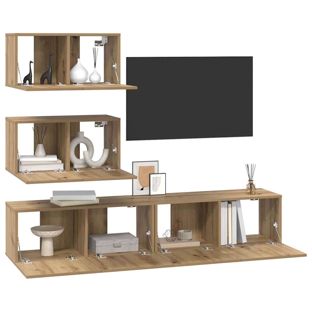 Set comodă TV Pe perete 4 pcs stejar artizanal 80 x 30 x 30 cm GartenMobel Dekor