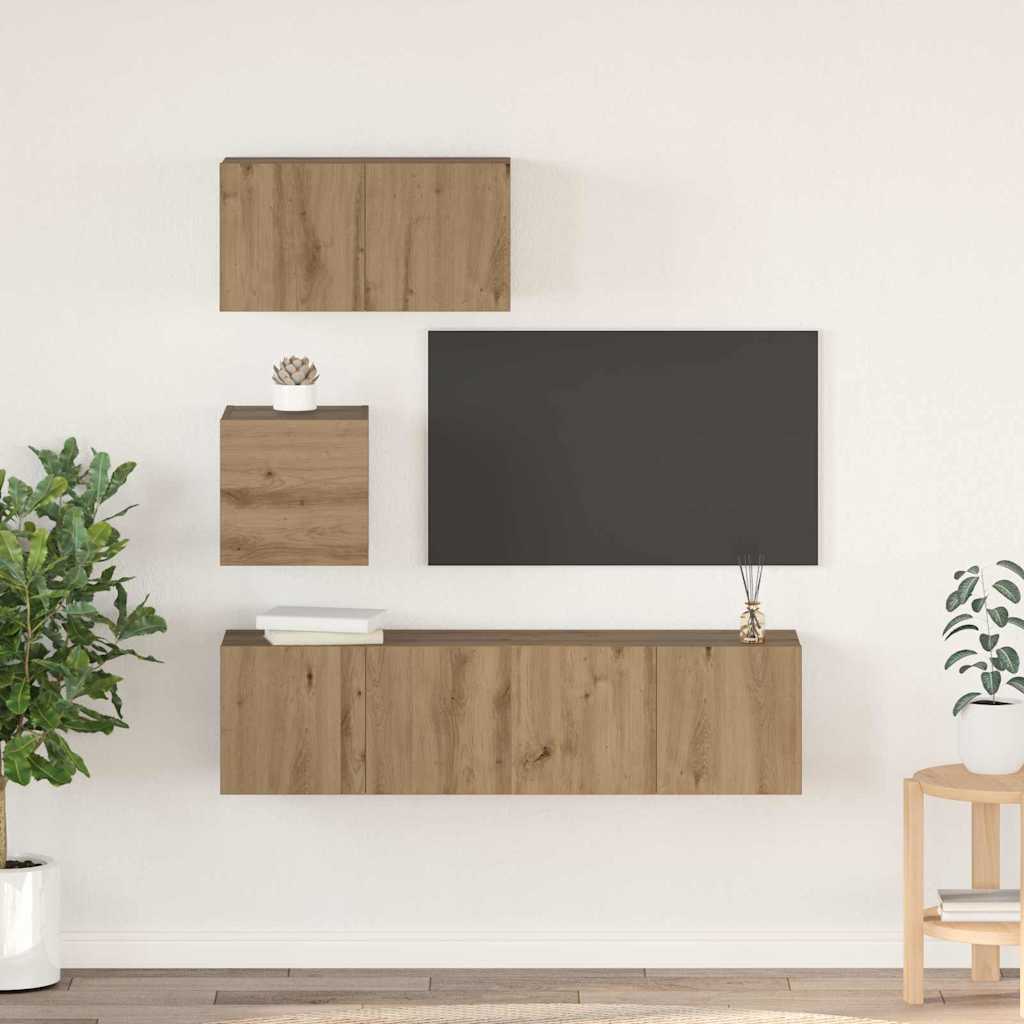 Set comodă TV Pe perete Altele 4 pcs stejar artizanal 60 x 30 x 30 cm GartenMobel Dekor