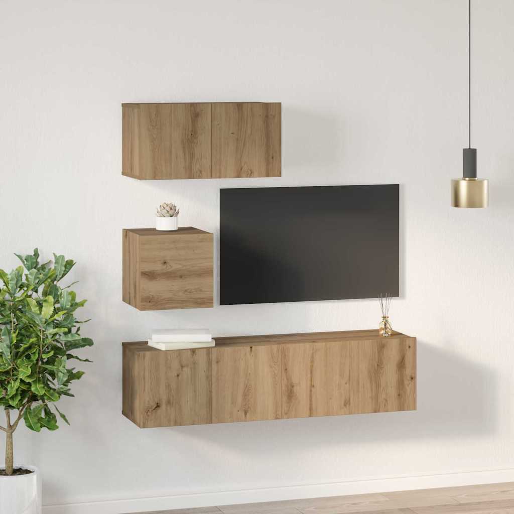 Set comodă TV Pe perete Altele 4 pcs stejar artizanal 60 x 30 x 30 cm GartenMobel Dekor