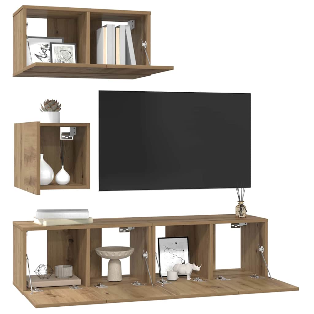 Set comodă TV Pe perete Altele 4 pcs stejar artizanal 60 x 30 x 30 cm GartenMobel Dekor
